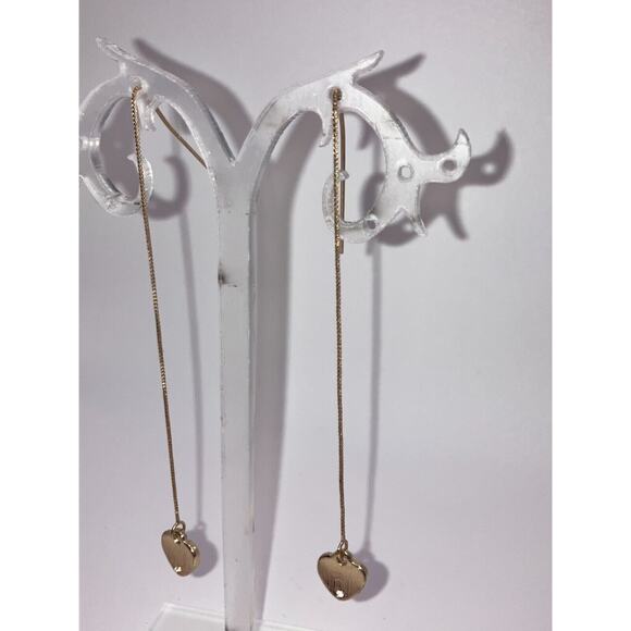 Reversible Rhinestone Puffed Heart Dangle Ear Threads 3.5" Earrings! - Picture 4 of 12